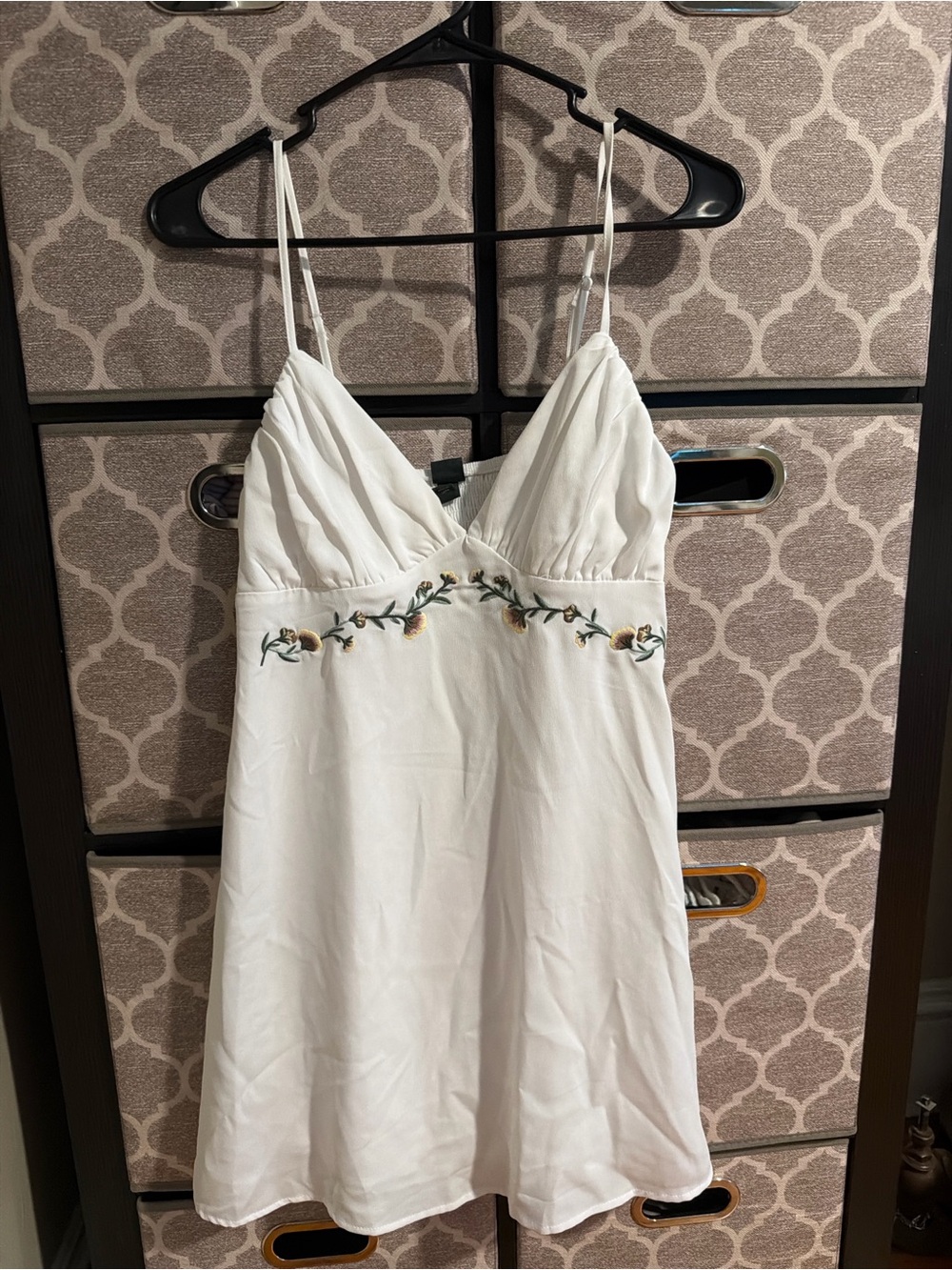wild fable White Slip Dress with Embroidered Floral Trim